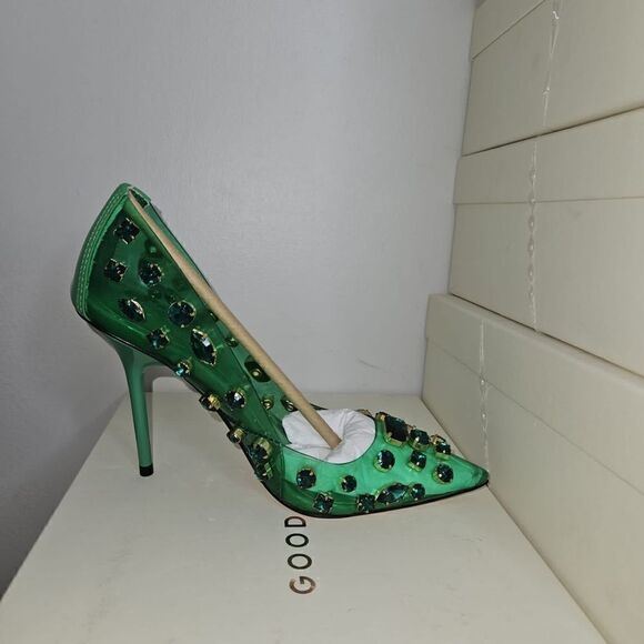 NEW Good American Jeweled Emma summer Green Heels in size 4 - Picture 5 of 9